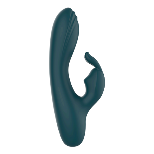 Dark blue dual rabbit vibrator on a white background