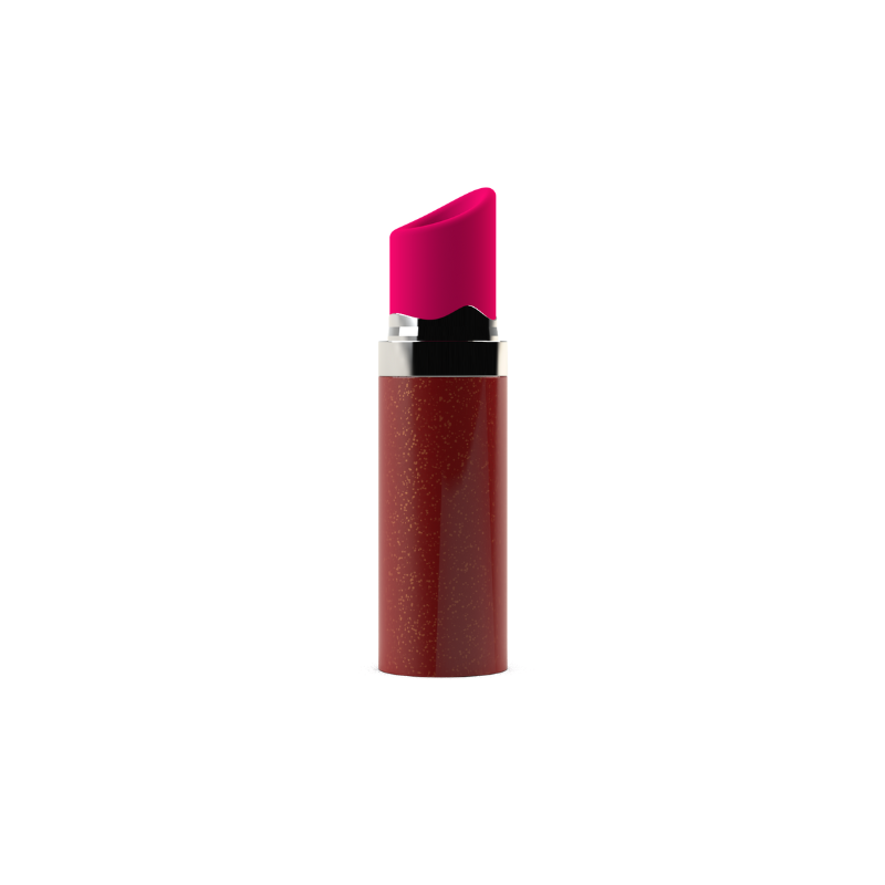 Lipstick-inspire clit sucker vibrator with pink color and brown body on a white background